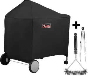 7152 Grill Cover for Weber Performer Charcoal Grills, 22-Inch (Compared to Weber 7152) including Stainless Steel Brush and Tongs