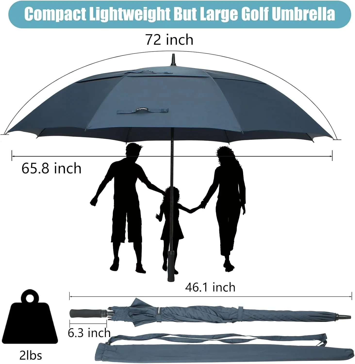 72 Inch Large Umbrellas For Rain Heavy Duty Huge Golf Umbrella Windproof Double Canopy Vented