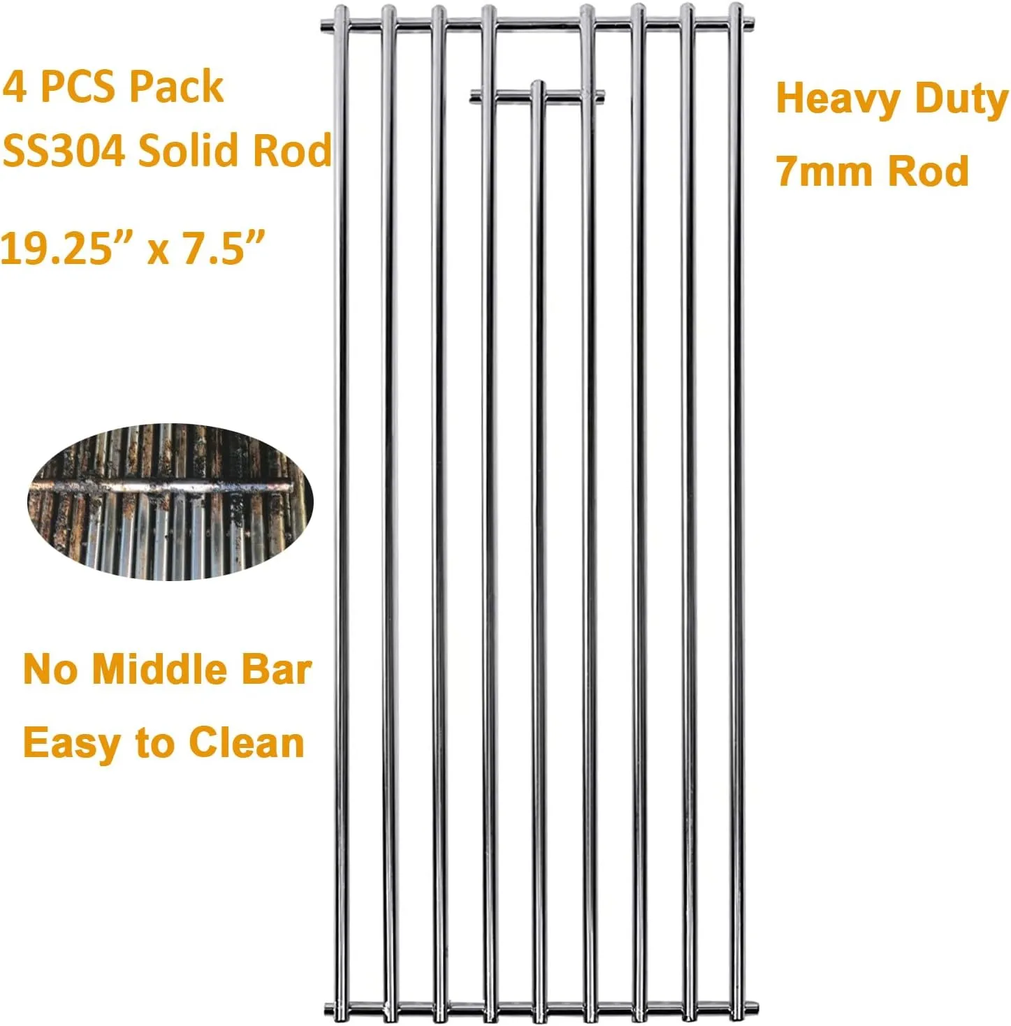 7mm 4 Pack Bull BBQ Lion Premium BBQ Grill Grate Replacement Parts For Bull 16517 BBQ Angus, Brahma, Lonstar Select, Outlaw Steer Premium, Lonestar Select, 7 Burner Premium, 65073 L60000 L75000 L90000