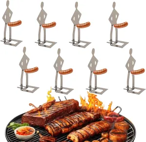 8 PCS Funny Hot Dog Sausage Stand Holder Standing Man Sausage Barbecue Rack Reusable Stainless Steel Hotdog and Sausage Stand for Barbecue, Camping, Spring Trip