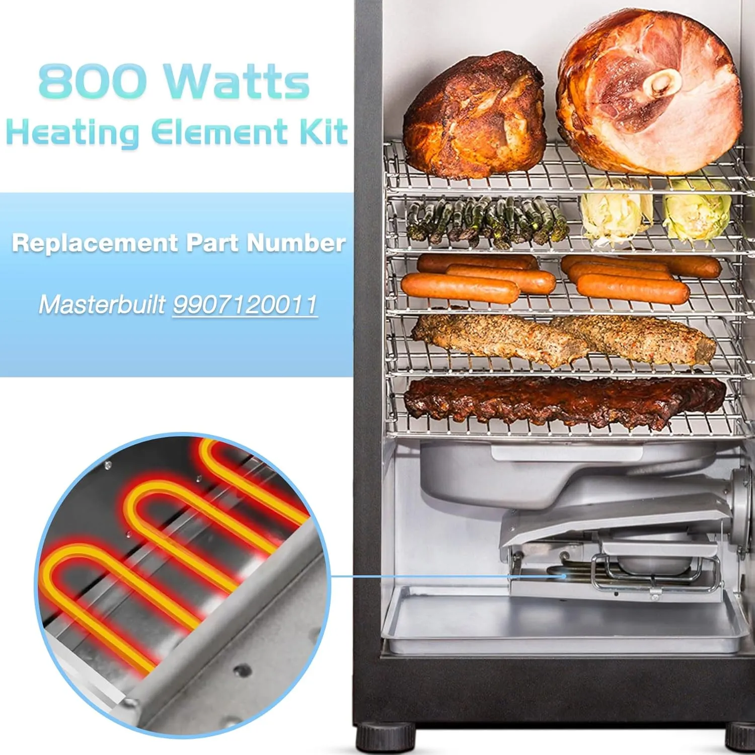 800W Heating Element for Masterbuilt Electric Smoker Replacement Part 30" Digital Grill 9907120011 20071117 MB20071117 MB20073519