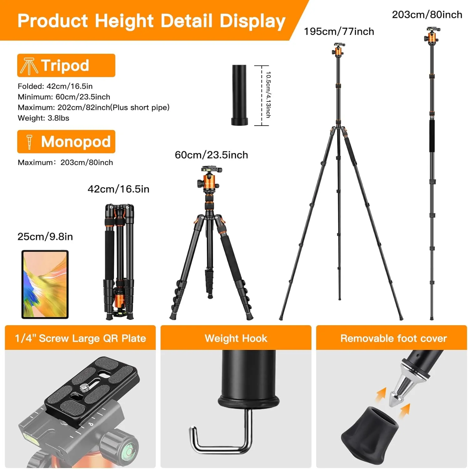 82" Tall Camera Tripod Heavy Duty, Victiv Aluminum DSLR Tripod Monopod for Photography Travel, Professional Camera Stand for Spotting Scope Telescope Binocular