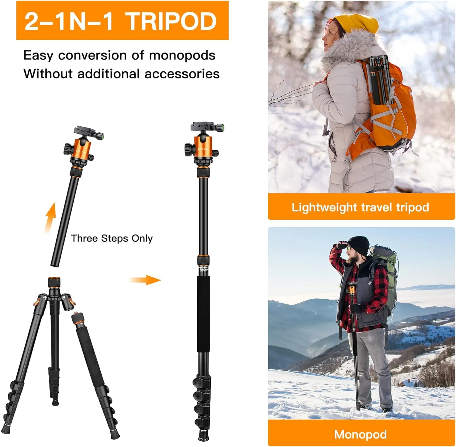82" Tall Camera Tripod Heavy Duty, Victiv Aluminum DSLR Tripod Monopod for Photography Travel, Professional Camera Stand for Spotting Scope Telescope Binocular