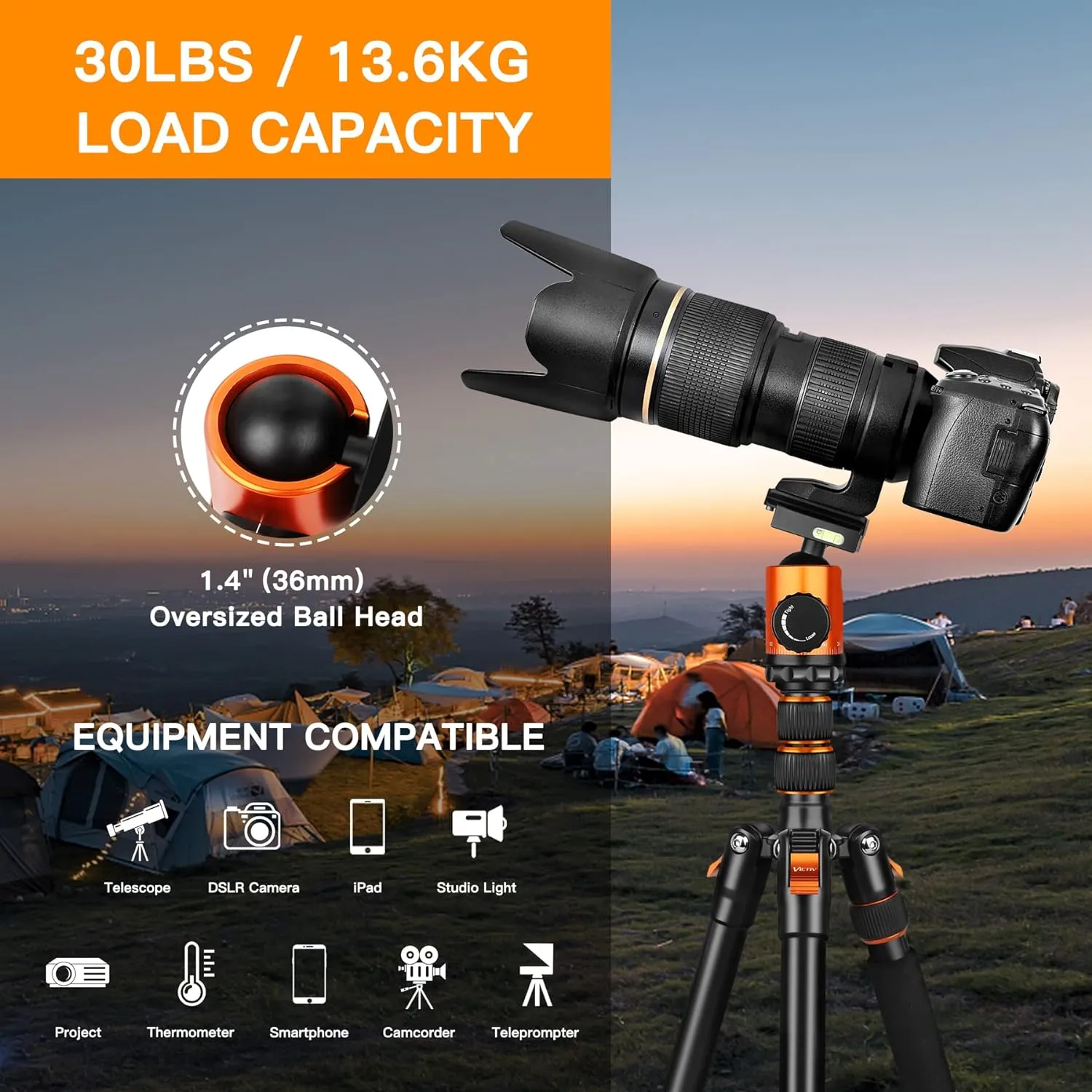 82" Tall Camera Tripod Heavy Duty, Victiv Aluminum DSLR Tripod Monopod for Photography Travel, Professional Camera Stand for Spotting Scope Telescope Binocular