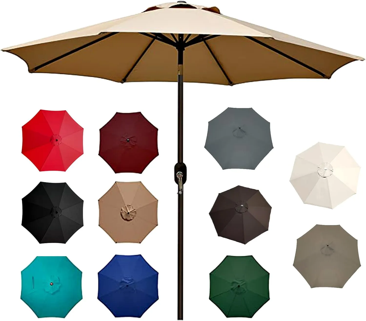 8ribs/6ribs Patio Umbrella Canopy Replacement ⌀9ft/10ft/11ft/13ft/6.5ft/7.5ft/8.2ft Outdoor Umbrella Polyester Top without rib, UV 50  Fade & Tear Resistant for Garden, Lawn, Backyard, Pool