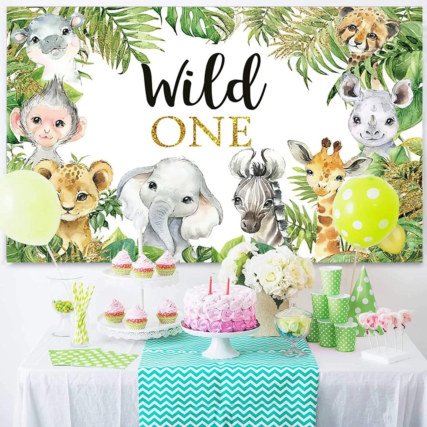 8x6ft Safari Backdrop Wild One Jungle Animals 1st Birthday Photography Background Boys Girls First Birthday Wildlife Theme Party Banner Decorations Supplies Photo Booth Props