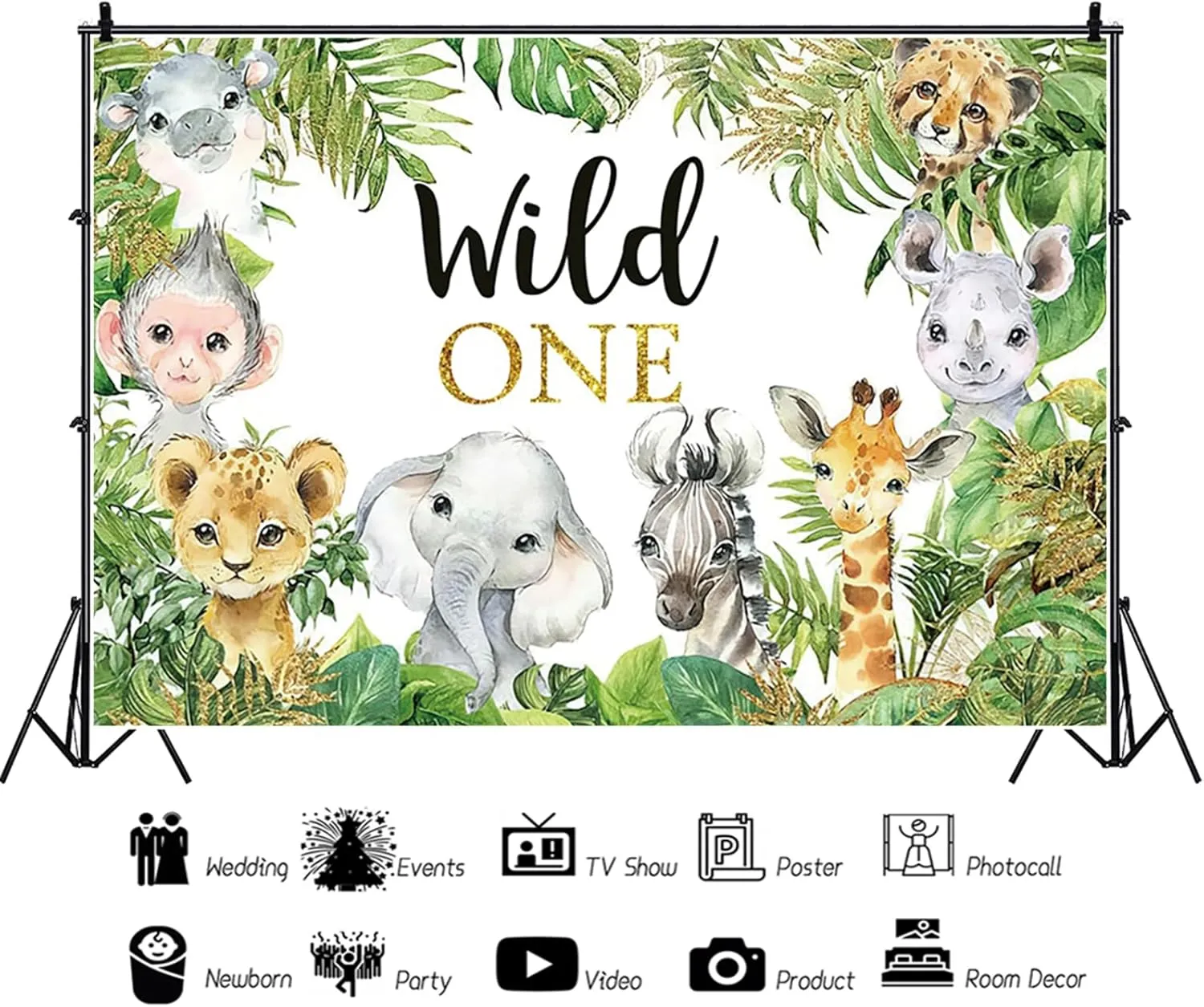 8x6ft Safari Backdrop Wild One Jungle Animals 1st Birthday Photography Background Boys Girls First Birthday Wildlife Theme Party Banner Decorations Supplies Photo Booth Props