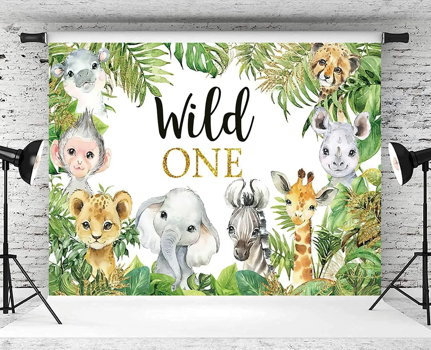 8x6ft Safari Backdrop Wild One Jungle Animals 1st Birthday Photography Background Boys Girls First Birthday Wildlife Theme Party Banner Decorations Supplies Photo Booth Props