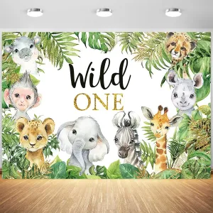 8x6ft Safari Backdrop Wild One Jungle Animals 1st Birthday Photography Background Boys Girls First Birthday Wildlife Theme Party Banner Decorations Supplies Photo Booth Props
