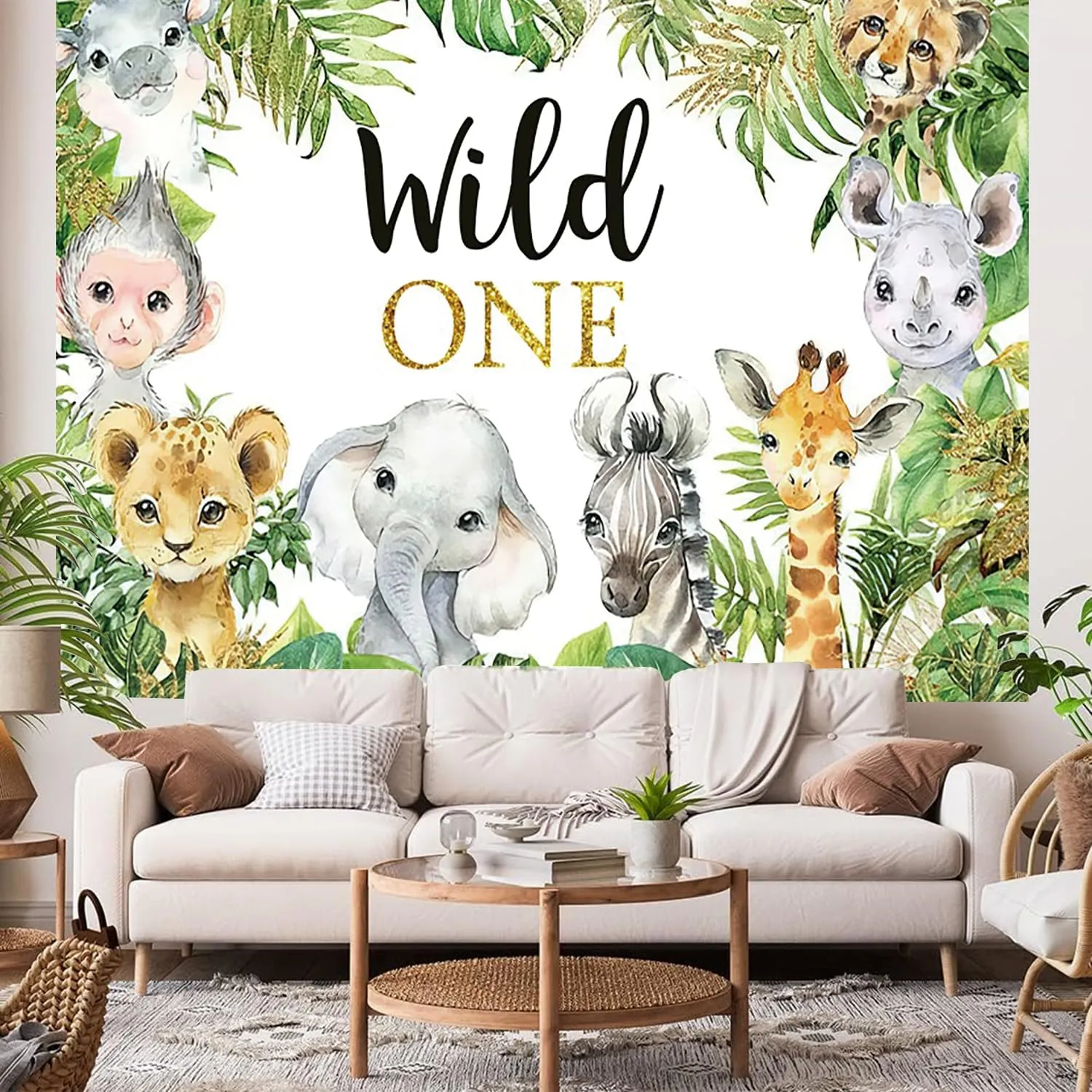 8x6ft Safari Backdrop Wild One Jungle Animals 1st Birthday Photography Background Boys Girls First Birthday Wildlife Theme Party Banner Decorations Supplies Photo Booth Props
