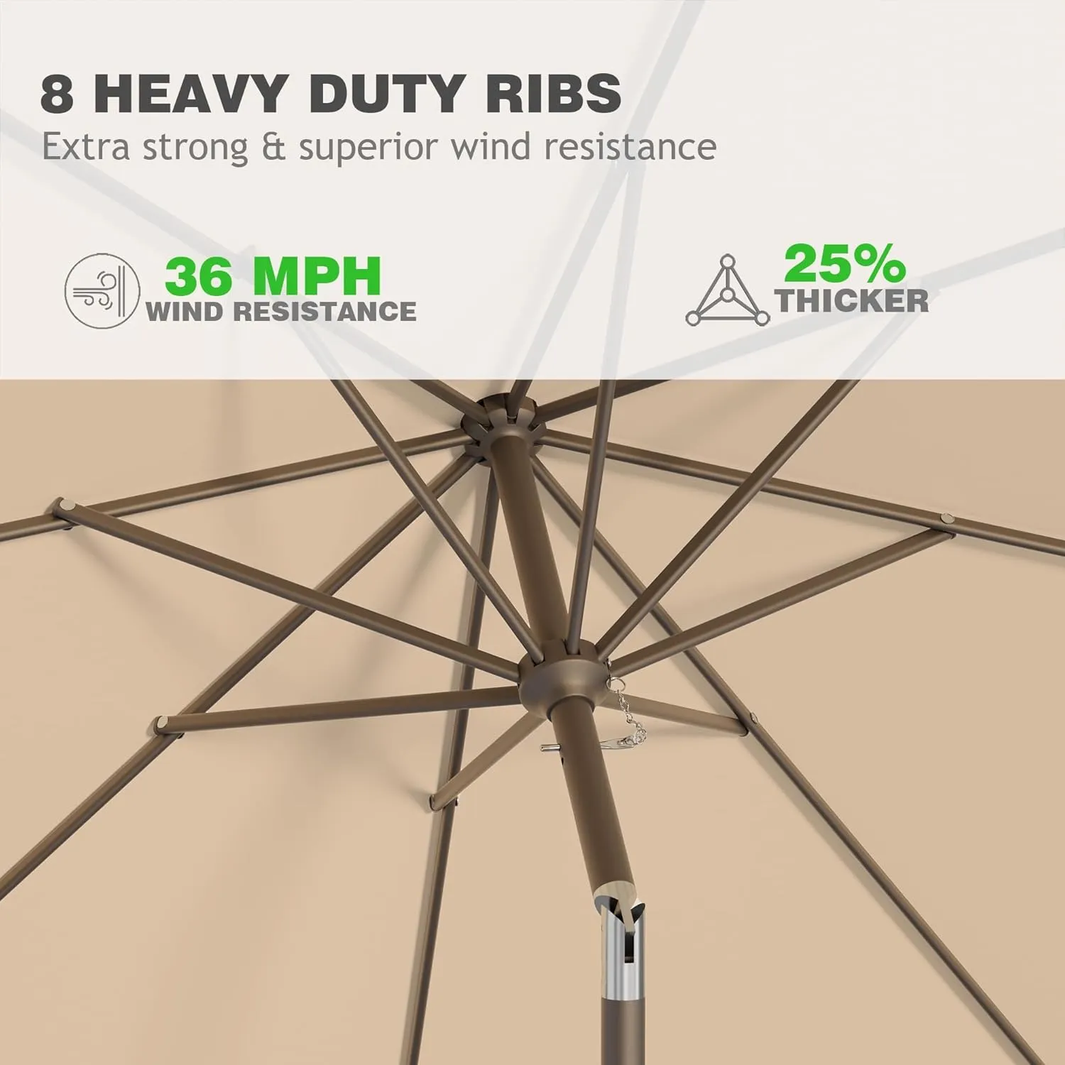 9 FT Patio Umbrella for Outdoor, Outdoor Umbrella with Push Button Tilt and Crank, Outdoor Patio Umbrellas with 8 Sturdy Ribs for Market, Garden, Deck, Backyard, Pool (Khaki)