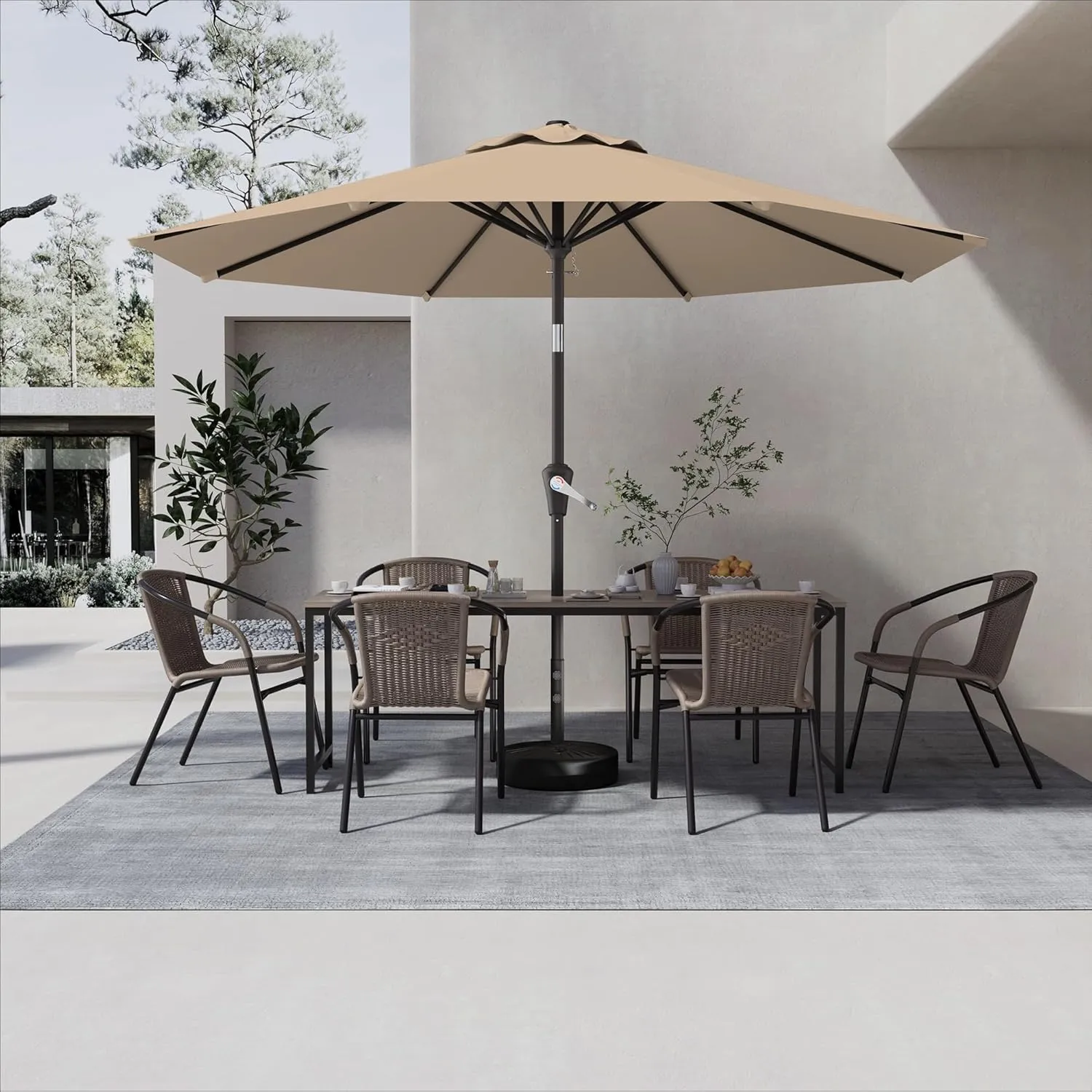 9 FT Patio Umbrella for Outdoor, Outdoor Umbrella with Push Button Tilt and Crank, Outdoor Patio Umbrellas with 8 Sturdy Ribs for Market, Garden, Deck, Backyard, Pool (Khaki)