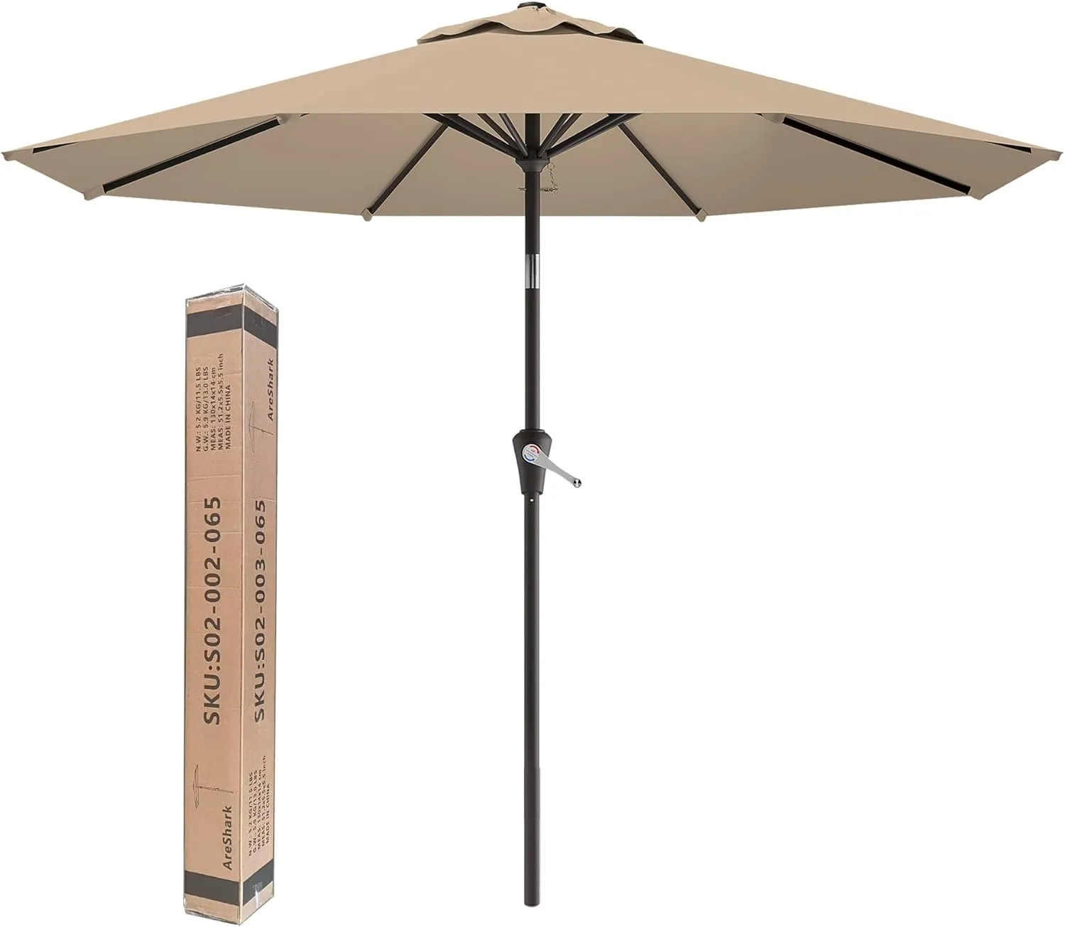 9 FT Patio Umbrella for Outdoor, Outdoor Umbrella with Push Button Tilt and Crank, Outdoor Patio Umbrellas with 8 Sturdy Ribs for Market, Garden, Deck, Backyard, Pool (Khaki)