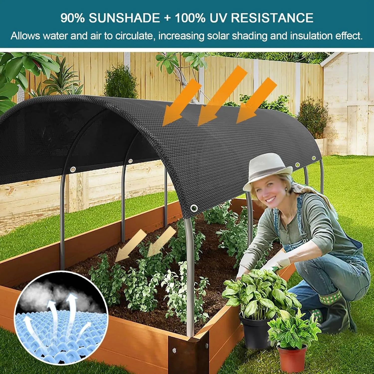 90% Shade Cloth, 20x20 FT Shade Mesh Tarp with Grommets, Black Outdoor Sunblock Shade Cloth Cover for Plants, Greenhouse, Patio, Chicken Coop, Sun Shade Net,6.5x26ft/200x800cm