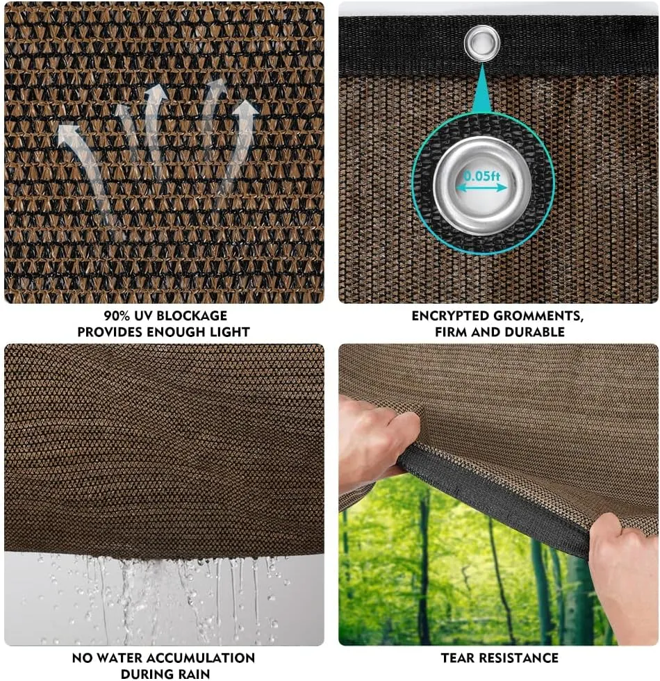 90% Shade Cloth Sun Fabric Privacy Screen Cover for Patio Garden Pergola Canopy with Gromments (Mocha, 8X10 FT)