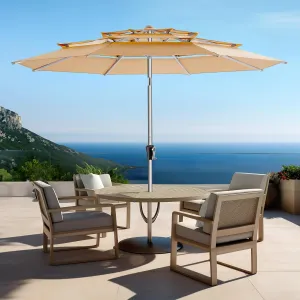 9ft Aluminum Patio Umbrella - 3 Tiers Vented Outdoor Commercial Market Table Umbrella, Heavy Duty Wind Proof Deck Pool Umbrellas UPF50  UV Protection 5-Year Fade Resistant (Beige)