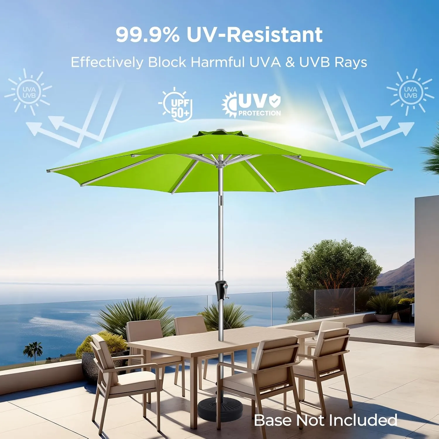 9ft Outdoor Patio Umbrella - Market Table Aluminum Umbrella, 5-Year Fade Resistant - UPF50  UV Protection with Push Button Tilt, Crank for Pool Deck and Garden (Lime Green)
