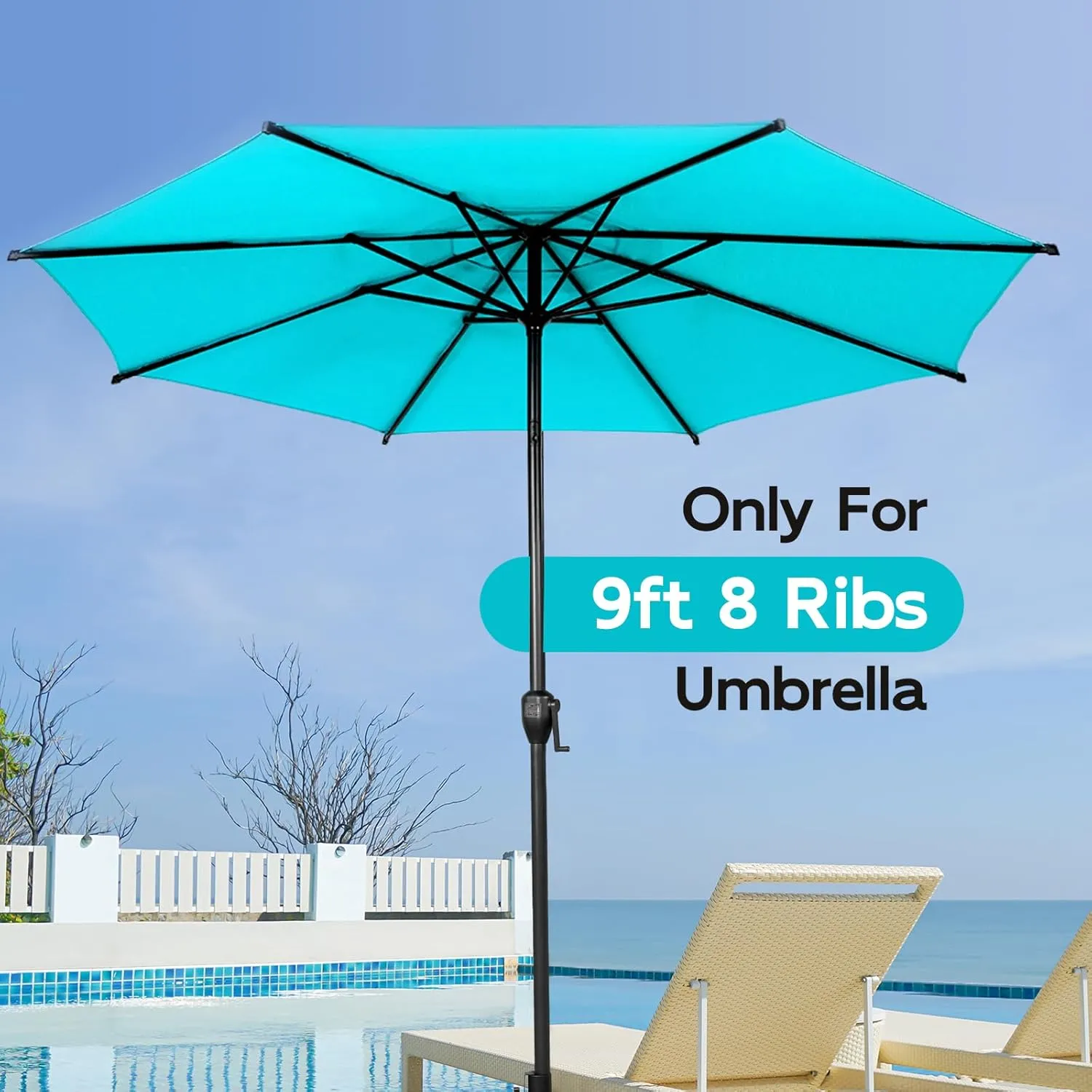 Abba Patio 9FT Lyon Outdoor Patio Umbrella Cover Replacement, 9 Sturdy Ribs UV Protection Waterproof for Garden Deck Backyard Pool,Only Umbrella Replacement Canopy,Light Blue