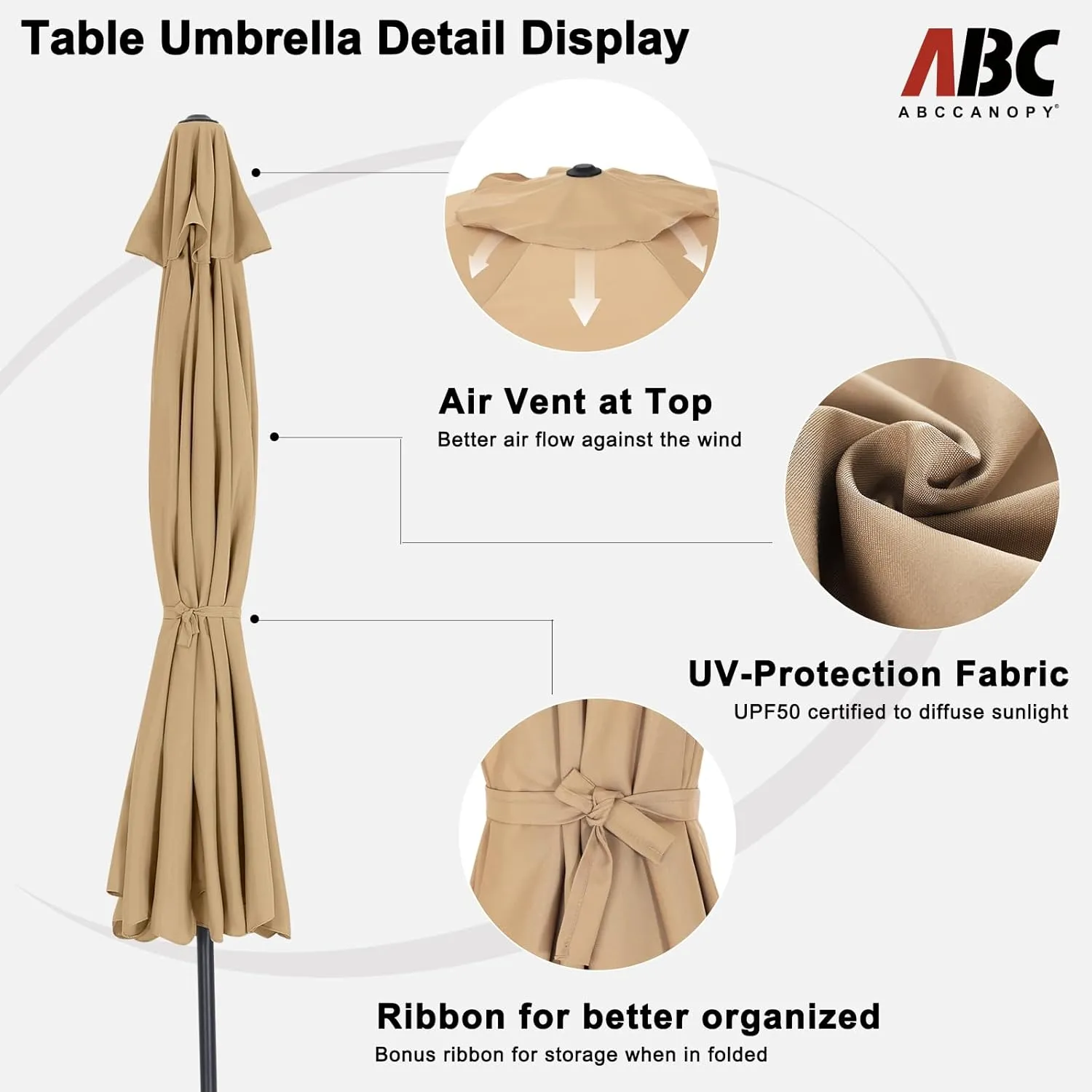 ABCCANOPY 7.5ft Patio Umbrella, Outdoor Table Umbrella with Push Button Tilt and Crank, Market Umbrella for Patio Pool, Garden, Deck (Tan)