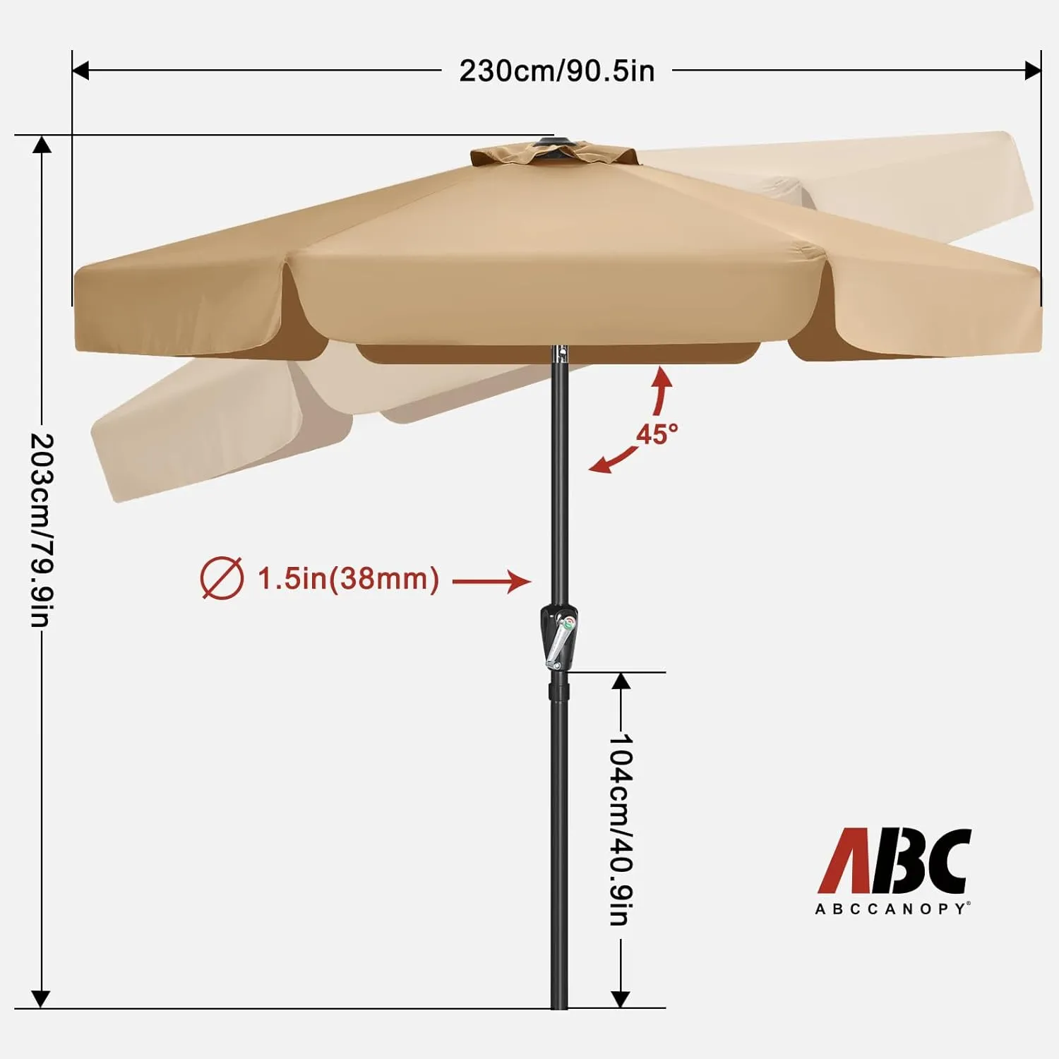 ABCCANOPY 7.5ft Patio Umbrella, Outdoor Table Umbrella with Push Button Tilt and Crank, Market Umbrella for Patio Pool, Garden, Deck (Tan)