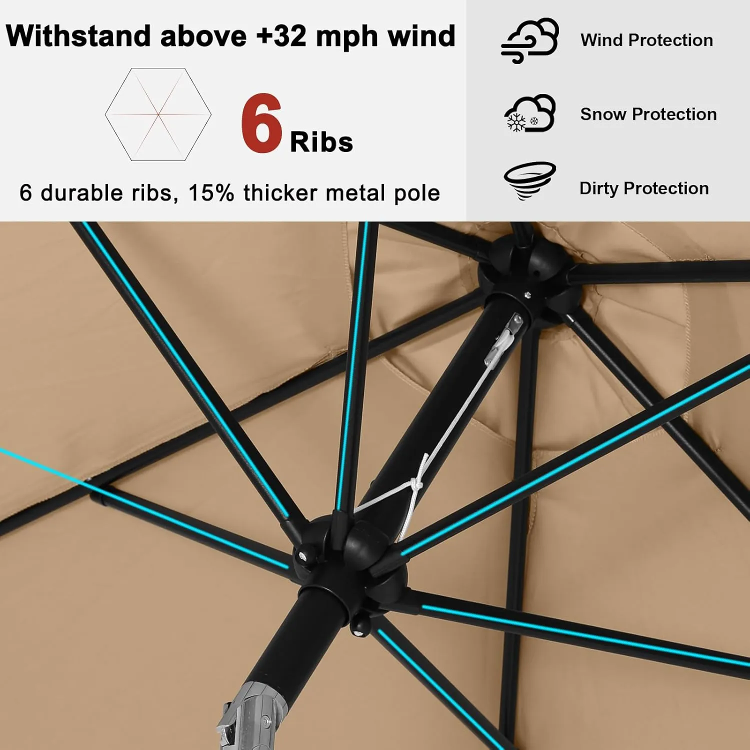 ABCCANOPY 7.5ft Patio Umbrella, Outdoor Table Umbrella with Push Button Tilt and Crank, Market Umbrella for Patio Pool, Garden, Deck (Tan)