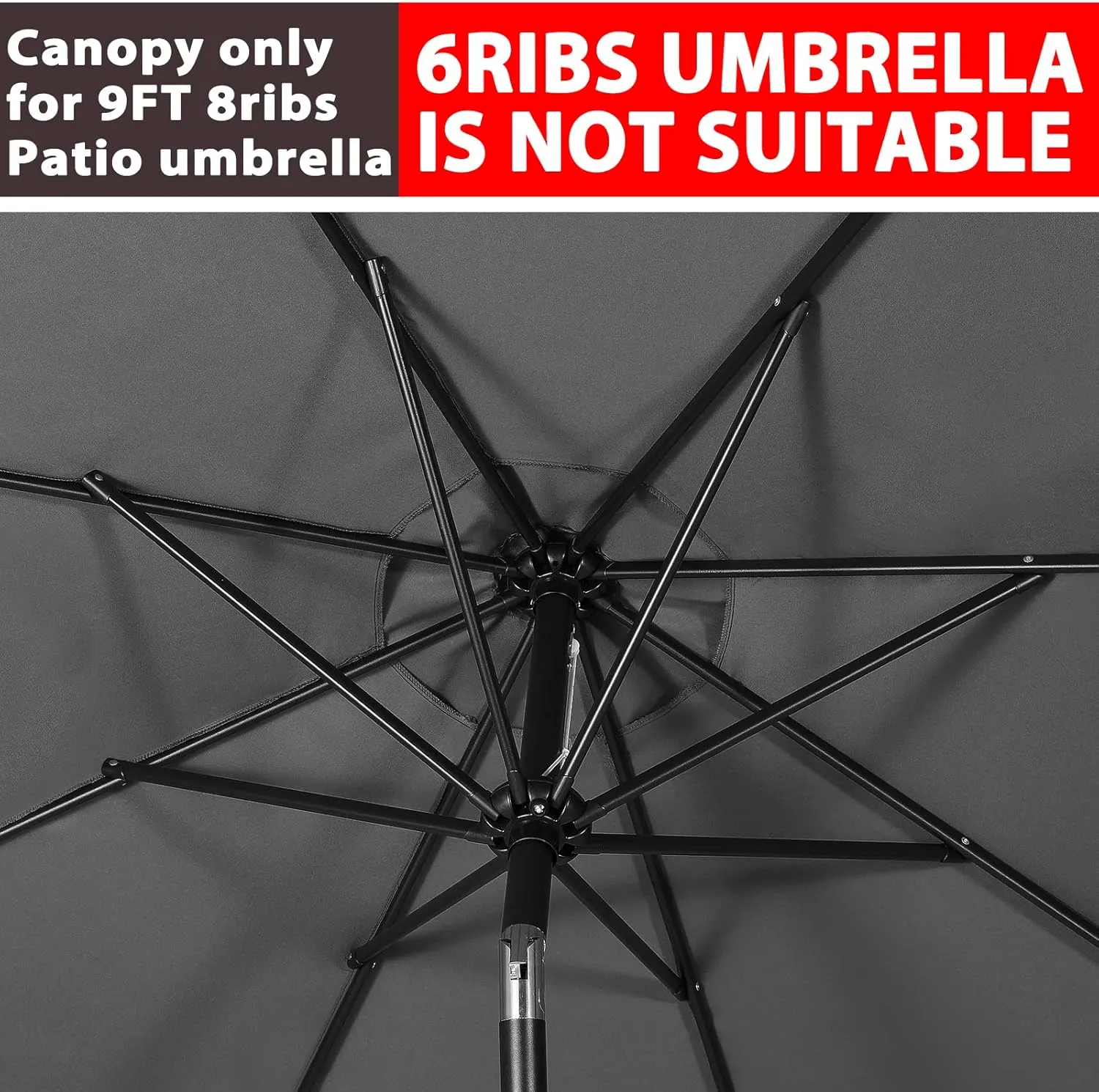 ABCCANOPY 9ft Outdoor Umbrella Replacement Top Suit 8 Ribs (Dark Gray)