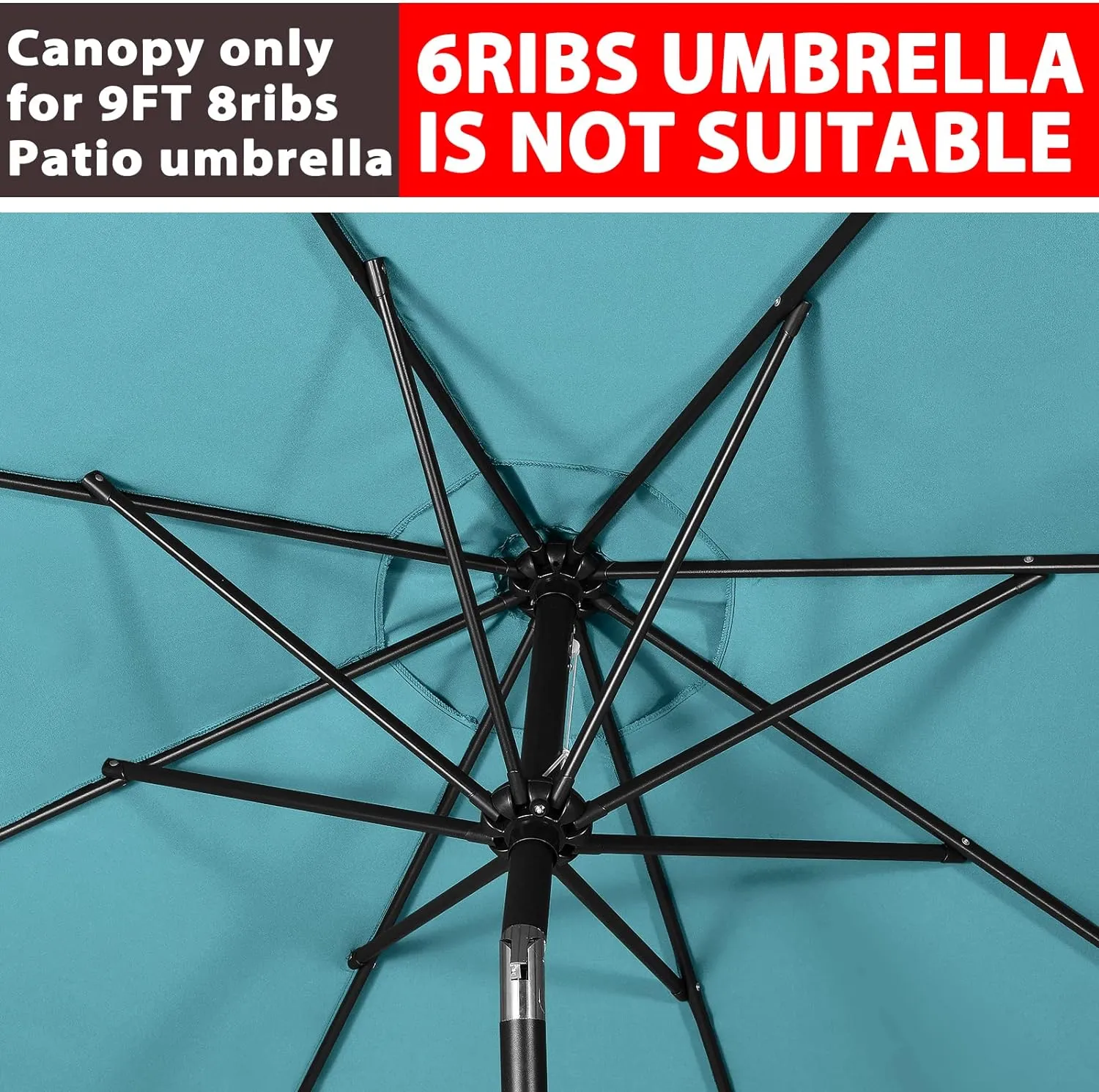 ABCCANOPY 9ft Outdoor Umbrella Replacement Top Suit 8 Ribs (Turquoise)