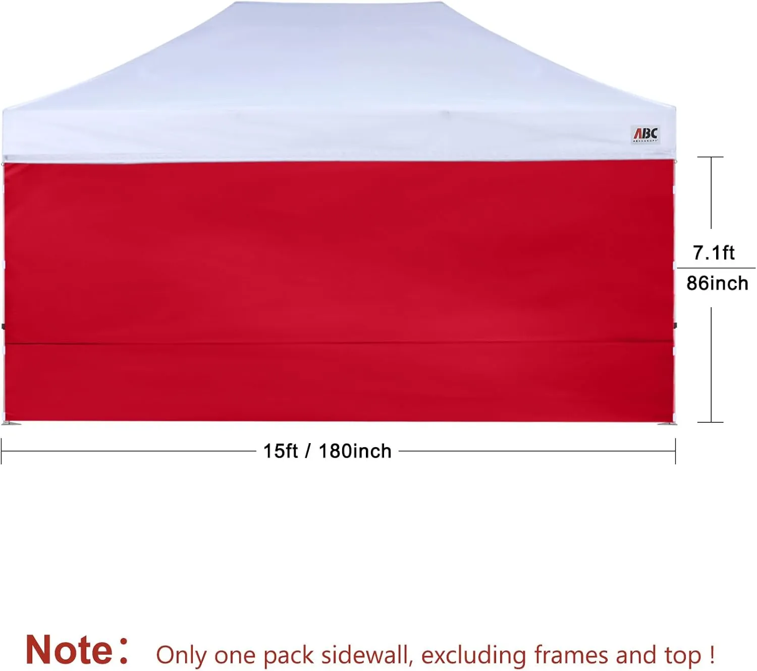 ABCCANOPY Instant Canopy SunWall 10x15 FT, 1 Pack Sidewall Only, No Frame or Top, Red