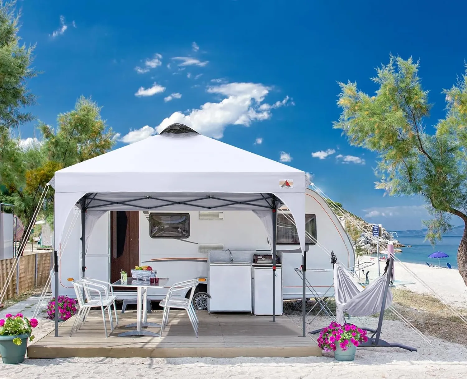 ABCCANOPY Outdoor Pop up Canopy Tent, 10x10 Instant Portable Canopy for Camping, Beach, Backyard, White