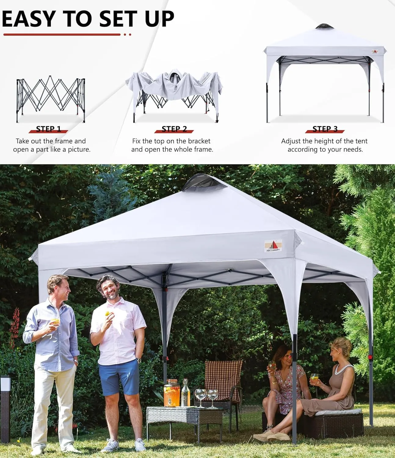 ABCCANOPY Outdoor Pop up Canopy Tent, 10x10 Instant Portable Canopy for Camping, Beach, Backyard, White