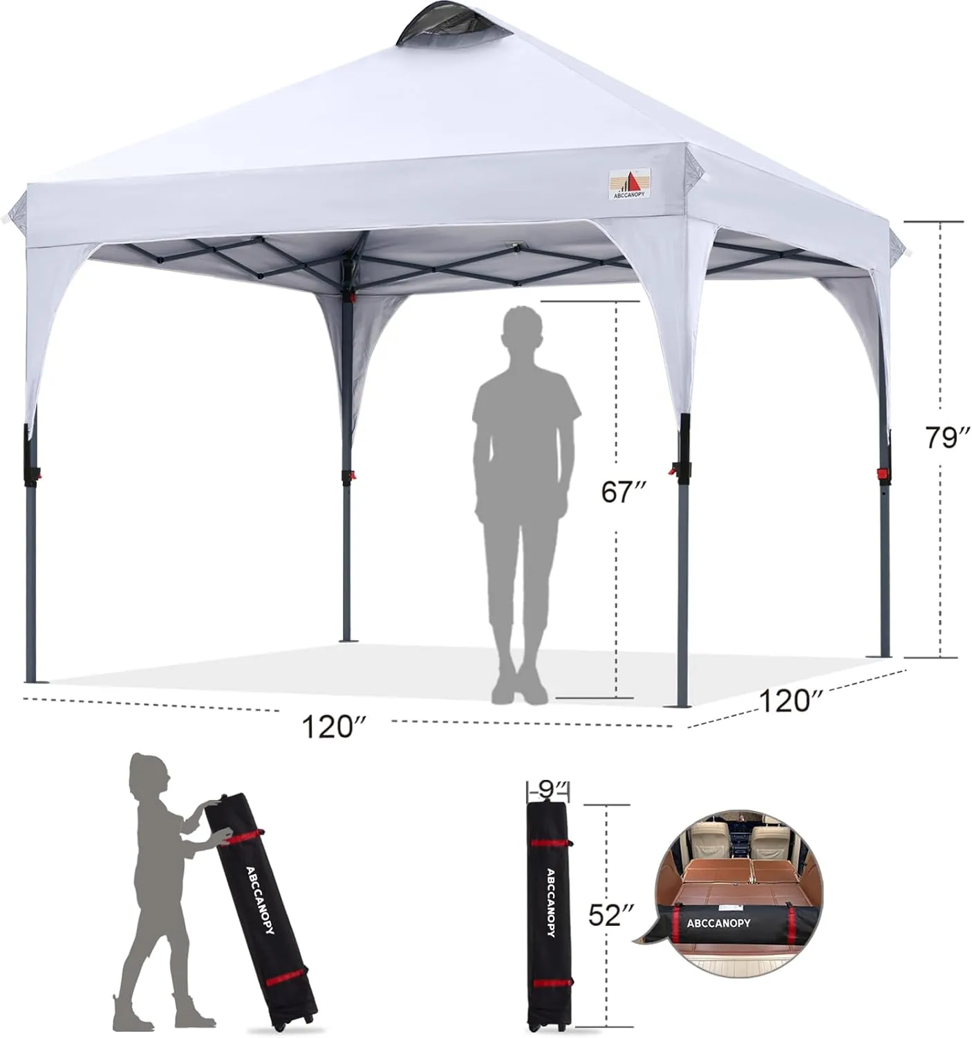 ABCCANOPY Outdoor Pop up Canopy Tent, 10x10 Instant Portable Canopy for Camping, Beach, Backyard, White