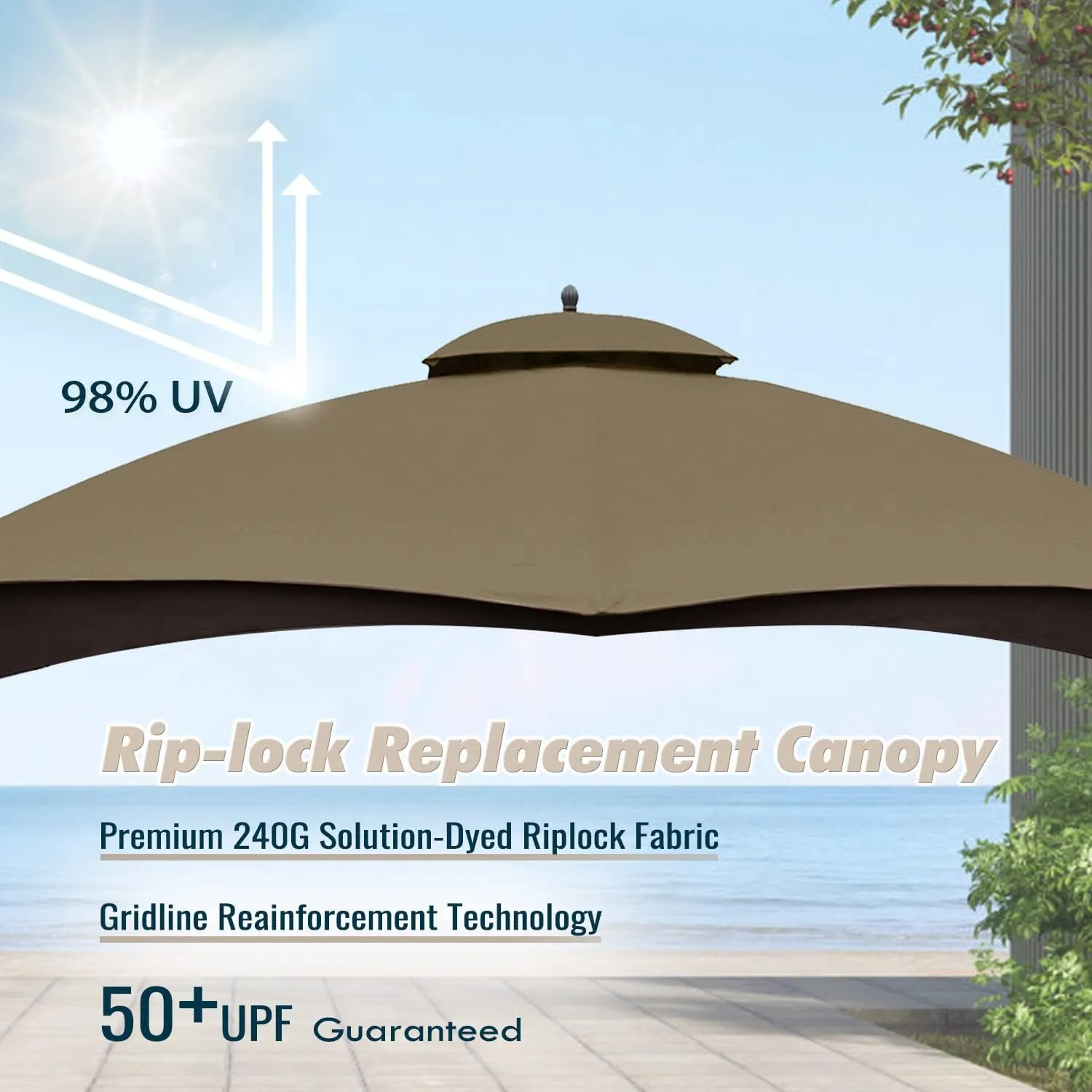 ABCCANOPY Riplock Gazebo Replacement Canopy Top for Lowe's Allen Roth #GF-12S004B-1, Khaki