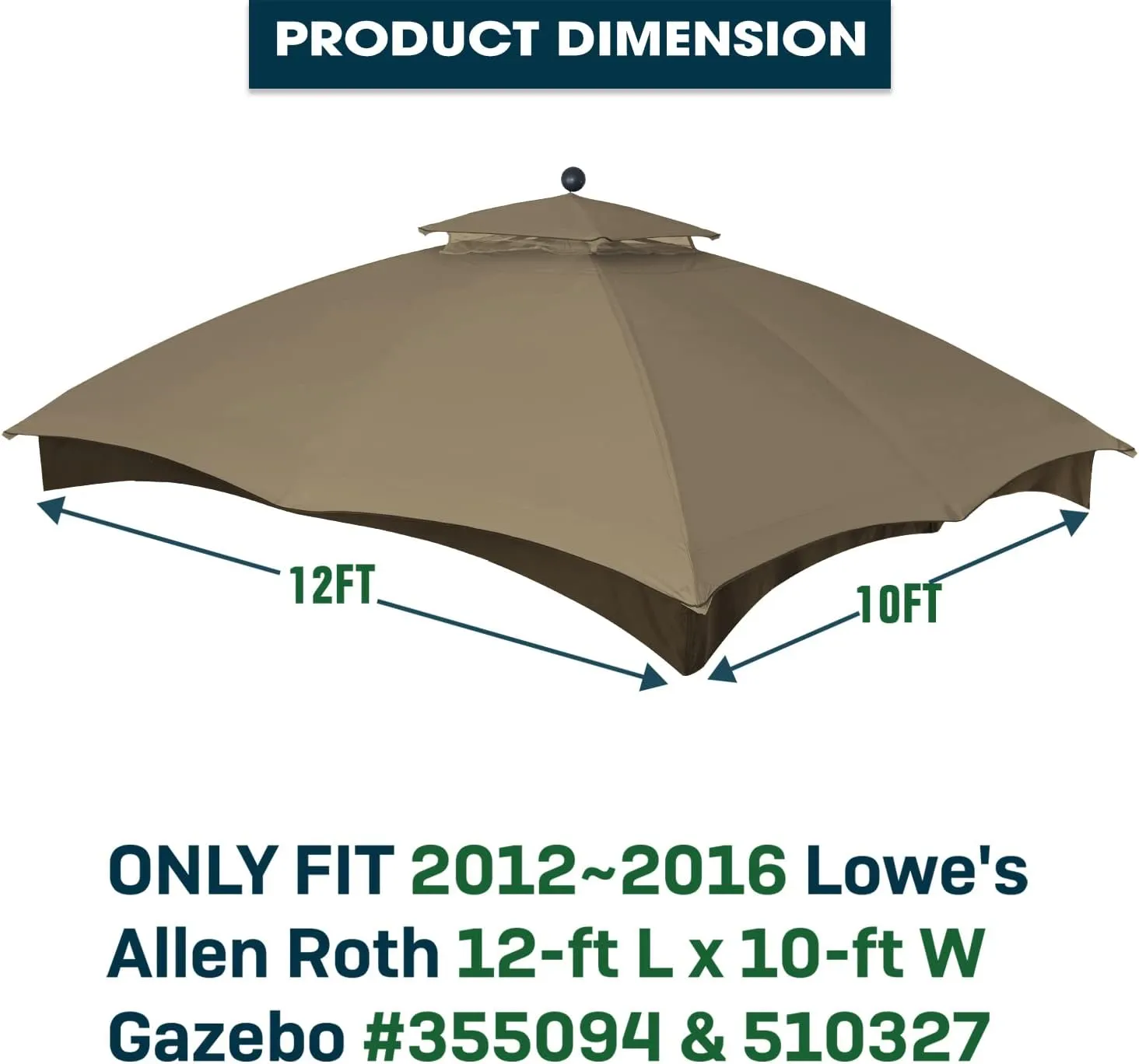 ABCCANOPY Riplock Gazebo Replacement Canopy Top for Lowe's Allen Roth #GF-12S004B-1, Khaki