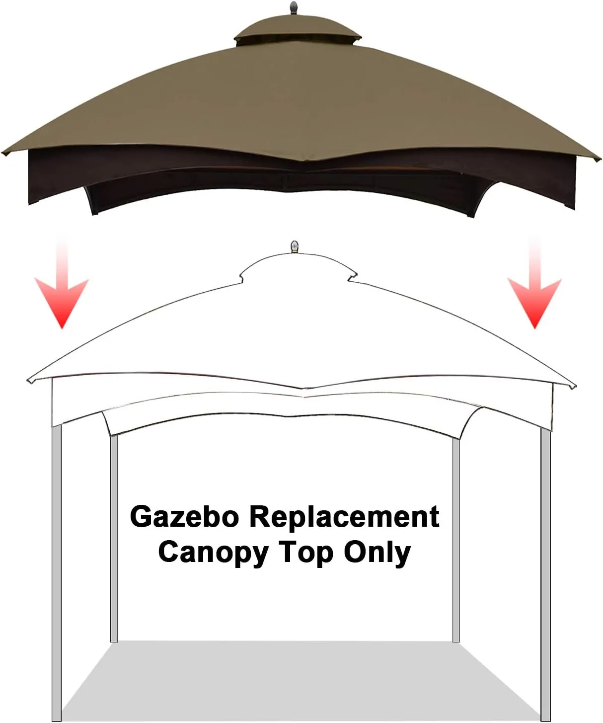 ABCCANOPY Riplock Gazebo Replacement Canopy Top for Lowe's Allen Roth #GF-12S004B-1, Khaki
