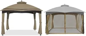 ABCCANOPY Riplock Gazebo Replacement Top for Lowe's Allen Roth #GF-12S004B-1,with Pole Coverings, Khaki & Replacement Netting Walls for 10' x 12' Gazebo, Beige