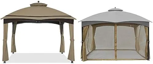 ABCCANOPY Riplock Gazebo Replacement Top for Lowe's Allen Roth #GF-12S004B-1,with Pole Coverings, Khaki & Replacement Netting Walls for 10' x 12' Gazebo, Beige