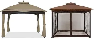 ABCCANOPY Riplock Gazebo Replacement Top for Lowe's Allen Roth #GF-12S004B-1,with Pole Coverings, Khaki & Replacement Netting Walls for 10' x 12' Gazebo, Brown