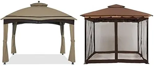 ABCCANOPY Riplock Gazebo Replacement Top for Lowe's Allen Roth #GF-12S004B-1,with Pole Coverings, Khaki & Replacement Netting Walls for 10' x 12' Gazebo, Brown
