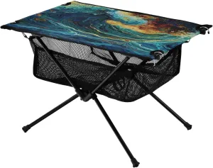 Abstract Marble Texture Portable Folding Camping Table, Compact Lightweight Beach Table with Carrying Bag for Outdoor Picnics, BBQs, Camp