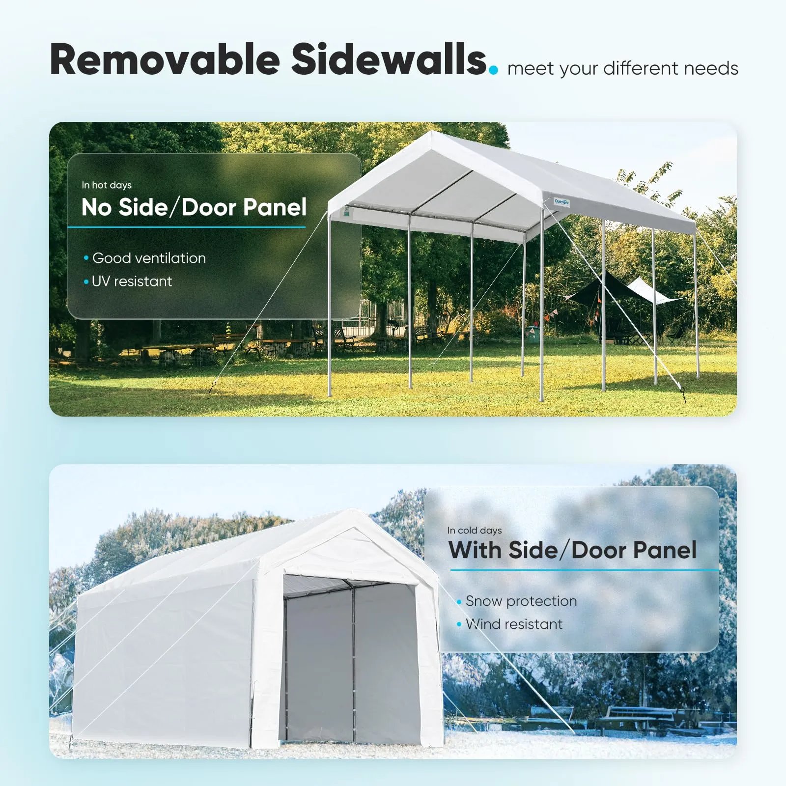 ADVANCE OUTDOOR 12x20 ft Heavy Duty Carport with Removable Sidewalls and Doors, Adjustable Height Car Canopy Garage Party Tent Boat Shelter with Reinforced Poles, White