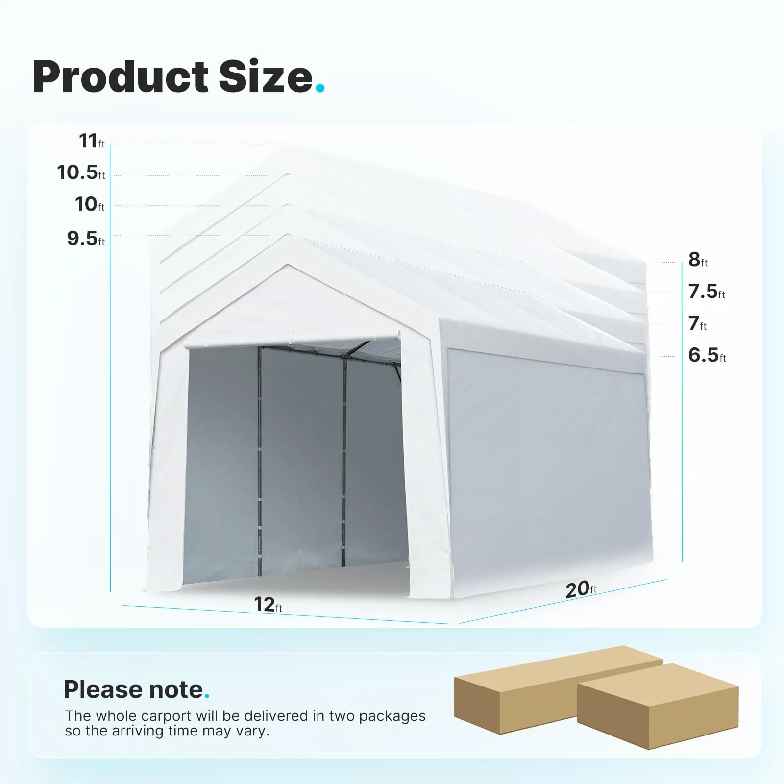 ADVANCE OUTDOOR 12x20 ft Heavy Duty Carport with Removable Sidewalls and Doors, Adjustable Height Car Canopy Garage Party Tent Boat Shelter with Reinforced Poles, White