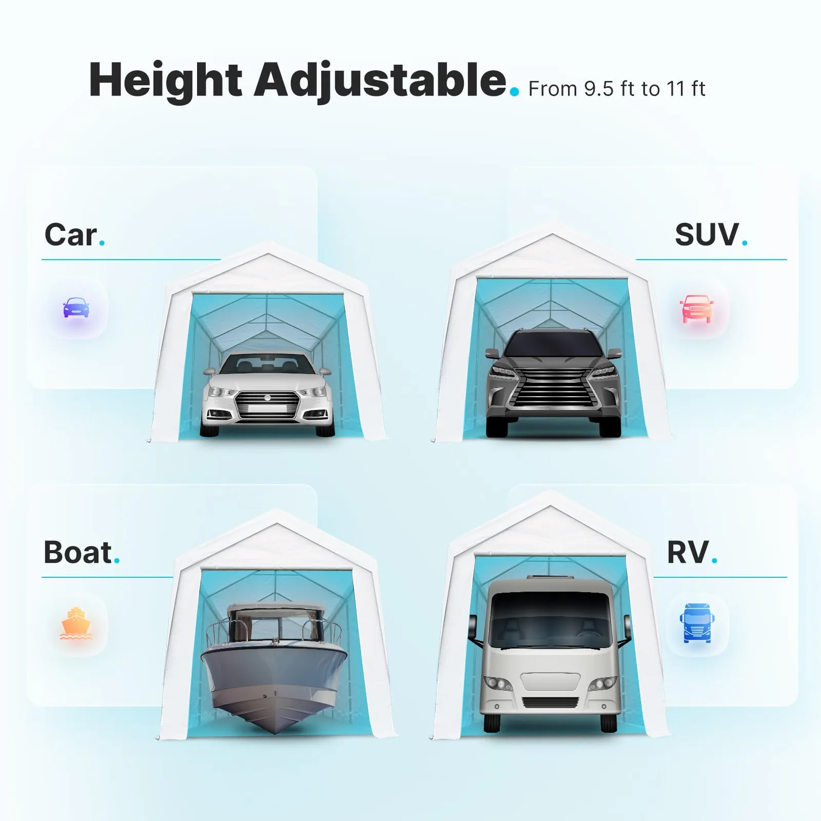 ADVANCE OUTDOOR 12x20 ft Heavy Duty Carport with Removable Sidewalls and Doors, Adjustable Height Car Canopy Garage Party Tent Boat Shelter with Reinforced Poles, White