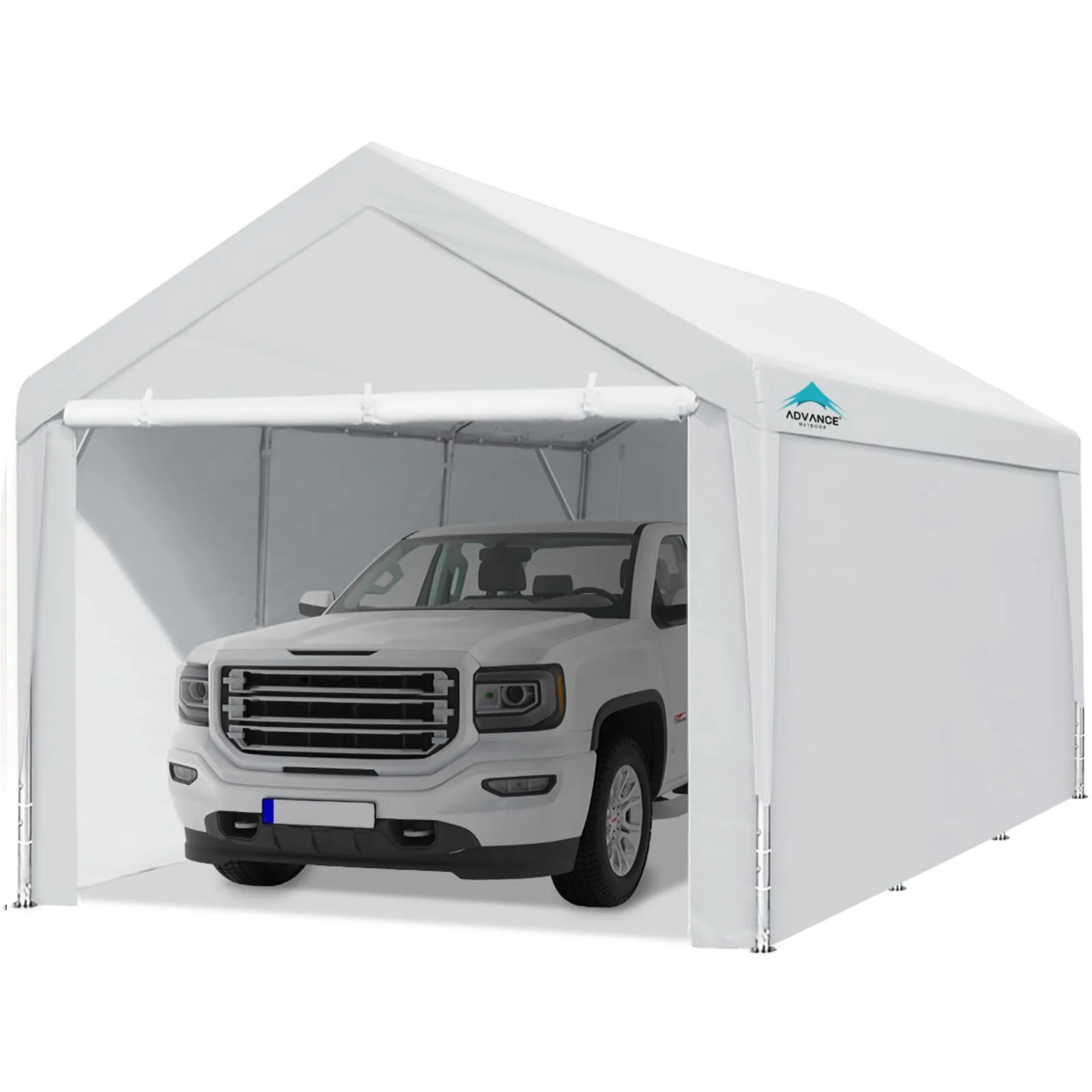 ADVANCE OUTDOOR 12x20 ft Heavy Duty Carport with Removable Sidewalls and Doors, Adjustable Height Car Canopy Garage Party Tent Boat Shelter with Reinforced Poles, White