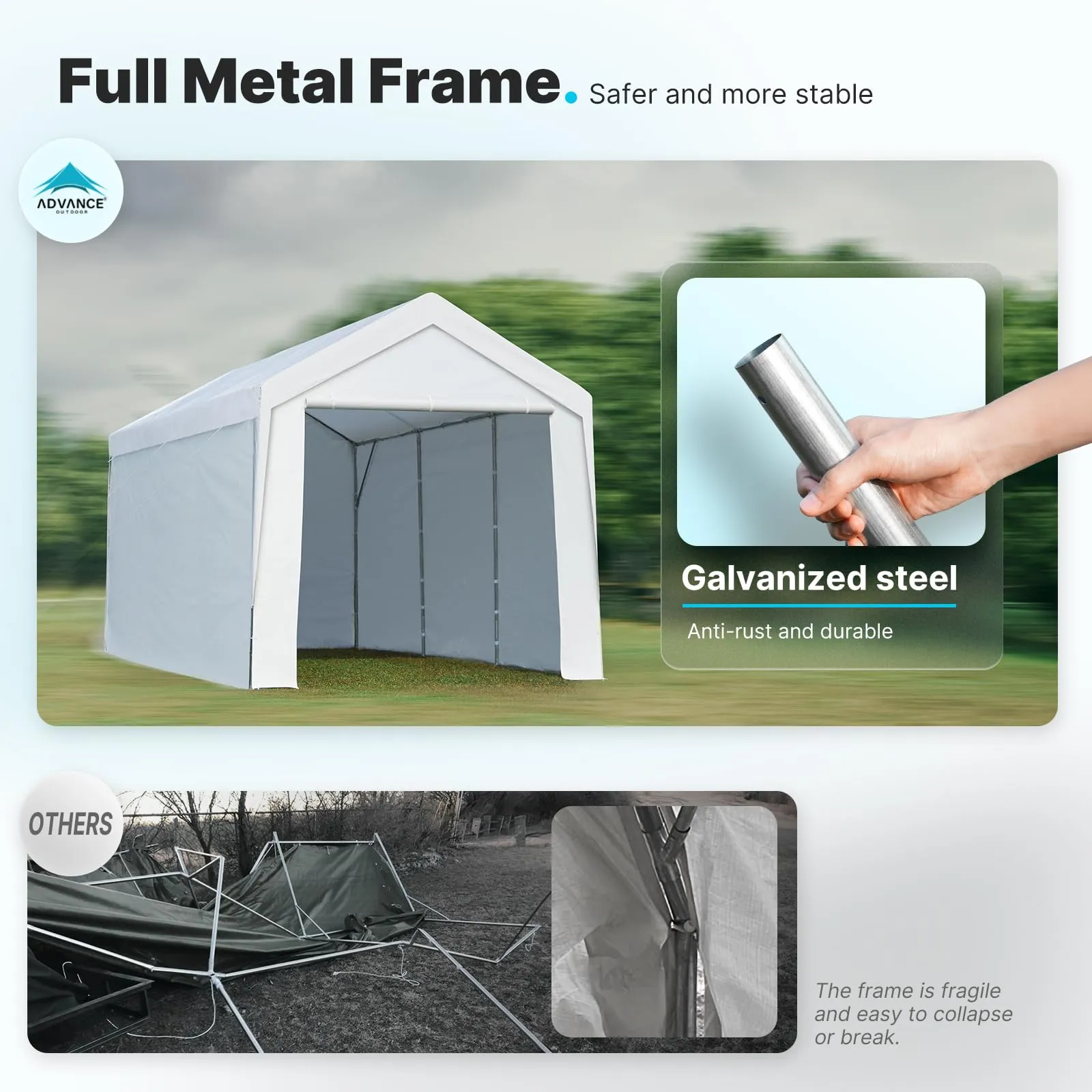 ADVANCE OUTDOOR 12x20 ft Heavy Duty Carport with Removable Sidewalls and Doors, Adjustable Height Car Canopy Garage Party Tent Boat Shelter with Reinforced Poles, White