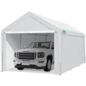 ADVANCE OUTDOOR 12x20 ft Heavy Duty Carport with Removable Sidewalls and Doors, Adjustable Height Car Canopy Garage Party Tent Boat Shelter with Reinforced Poles, White