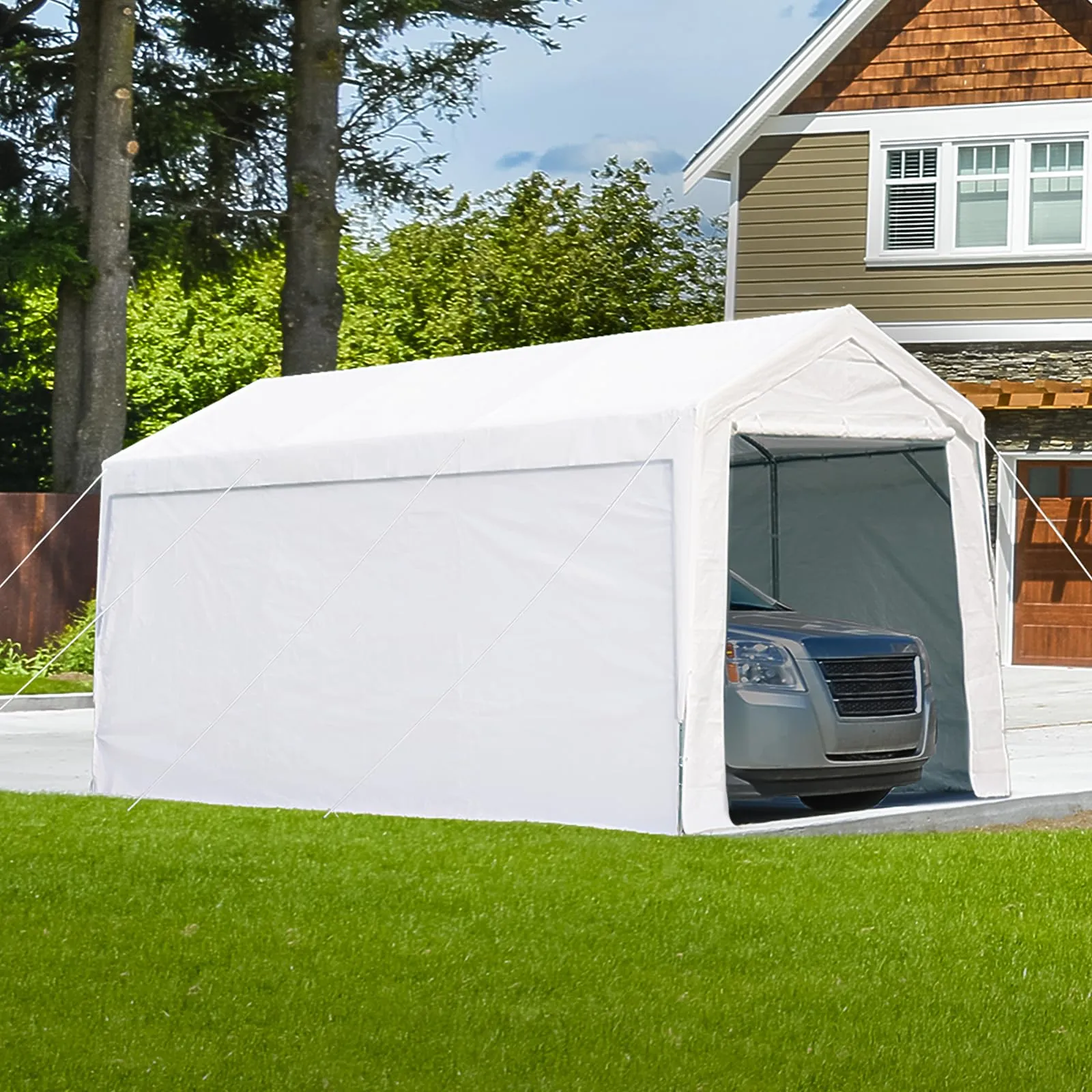 ADVANCE OUTDOOR 12x20 ft Heavy Duty Carport with Removable Sidewalls and Doors, Adjustable Height Car Canopy Garage Party Tent Boat Shelter with Reinforced Poles, White