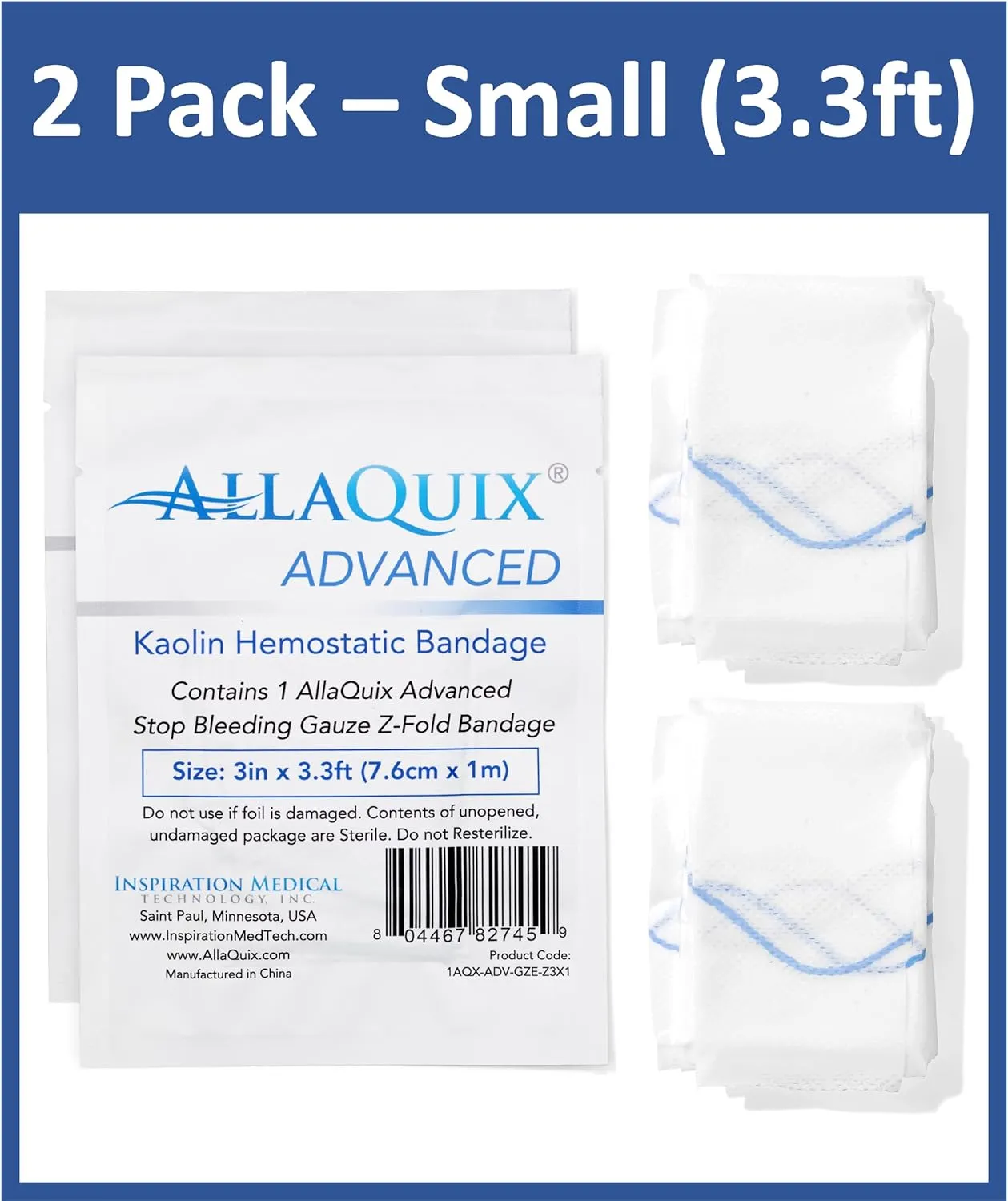 Advanced Kaolin Hemostatic Gauze – Z-Fold Sterile Clotting Bandage (3" x 3.3 ft, 2-Pack) | Stops Bleeding Fast for Emergency, Trauma, Tactical First Aid, IFAK, Survival, and Outdoor Kits