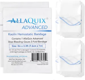 Advanced Kaolin Hemostatic Gauze – Z-Fold Sterile Clotting Bandage (3" x 3.3 ft, 2-Pack) | Stops Bleeding Fast for Emergency, Trauma, Tactical First Aid, IFAK, Survival, and Outdoor Kits