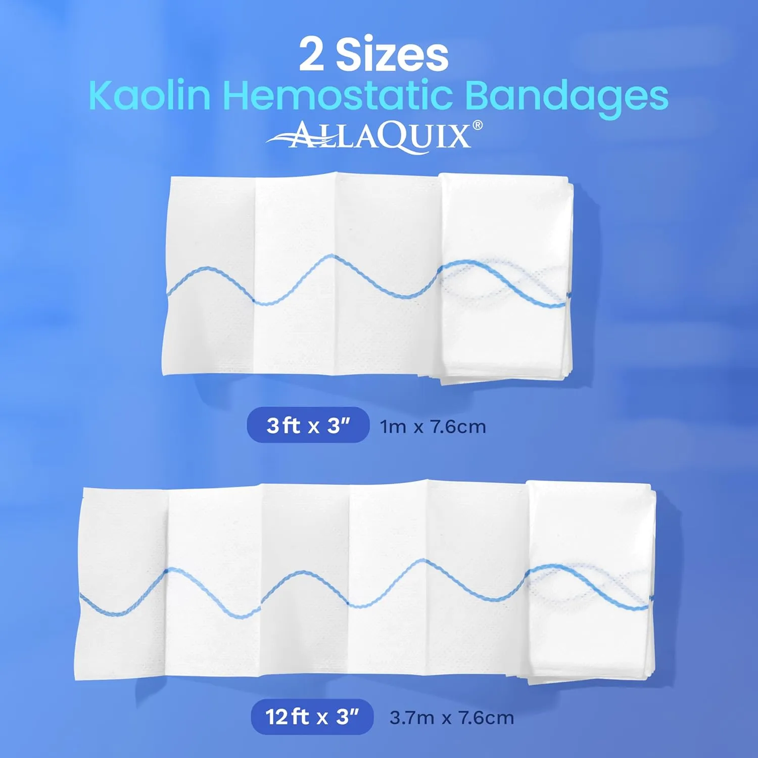 Advanced Kaolin Hemostatic Gauze – Z-Fold Sterile Clotting Bandage (3" x 3.3 ft, 2-Pack) | Stops Bleeding Fast for Emergency, Trauma, Tactical First Aid, IFAK, Survival, and Outdoor Kits