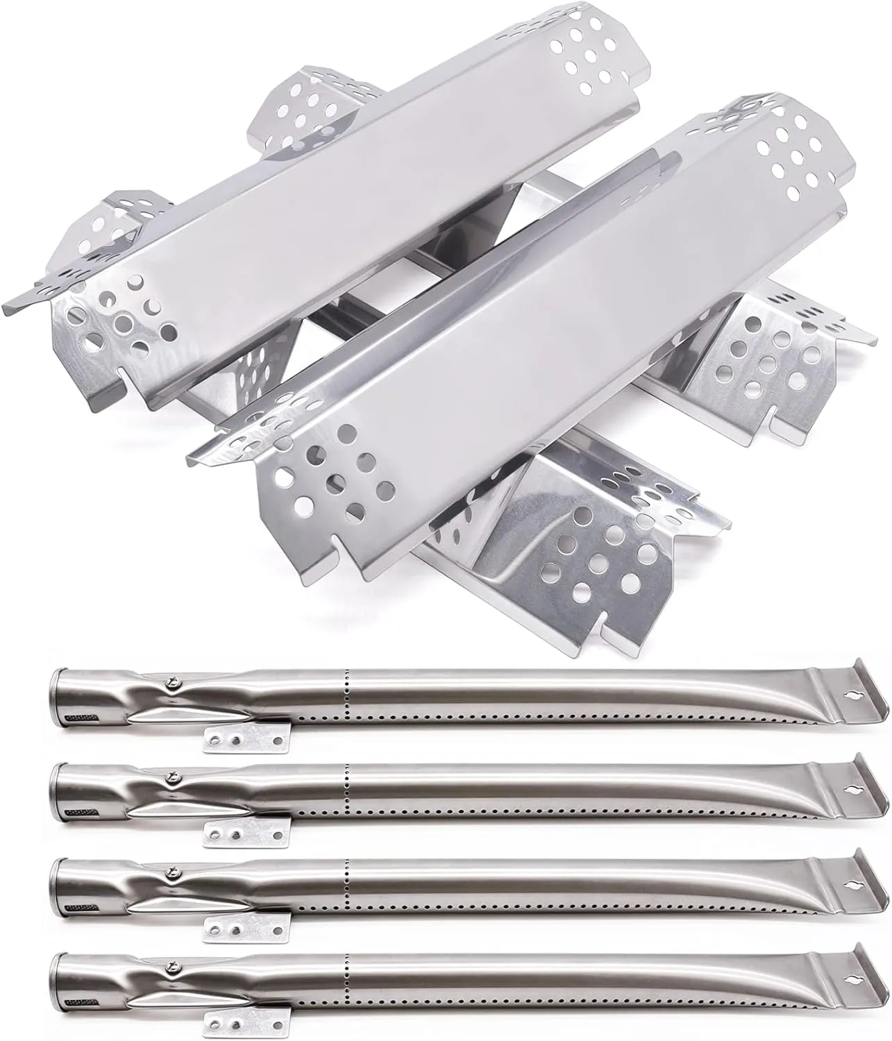 Adviace Replacement Parts for Nexgrill - 4 Pack Grill Burners and Heat Plates Shield for Home Depot Nexgrill 4 Burner 720-0830H, 720-0864, 720-0864M Gas Grills